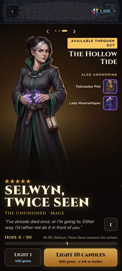 The Dorf summon screen showing a mage hero