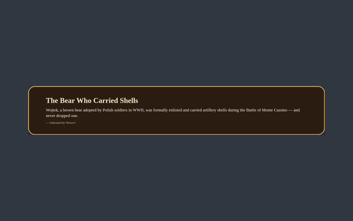 An on-stream book card titled The Bear Who Carried Shells